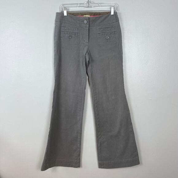 Elevenses Anthropologie Gray Wide Leg Pants Low‎ Rise Button Detail Y2k Size 6 - Picture 1 of 8